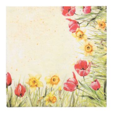 Serviettes, 3 plis pliage 1/4 40 cm x 40 cm "Tulips & Daffodils"