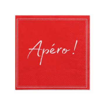 Serviettes, 3 plis pliage 1/4 25 cm x 25 cm rouge "Apero"