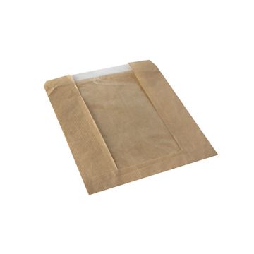 Sachets avec fenêtre transparente en PLA "pure" 18 cm x 21,5 cm marron