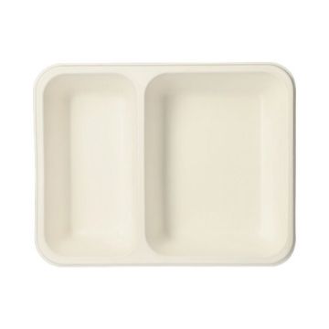 Plateaux à thermosceller en canne à sucre 2 compartiments 1250 ml 4,5 cm x 17,5 cm x 22,5 cm blanc