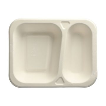 Plateaux à thermosceller en canne à sucre 2 compartiments 725 ml 4,2 cm x 18,5 cm x 23,5 cm blanc