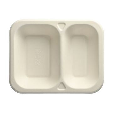 Plateaux à thermosceller en canne à sucre 2 compartiments 800 ml 4,2 cm x 18,5 cm x 23,5 cm blanc