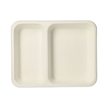 Plateaux à thermosceller en canne à sucre 2 compartiments 850 ml 3 cm x 17,5 cm x 22,5 cm blanc