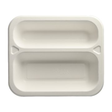 Plateaux à thermosceller en canne à sucre 2 compartiments 975 ml 4,2 cm x 21,2 cm x 25 cm blanc