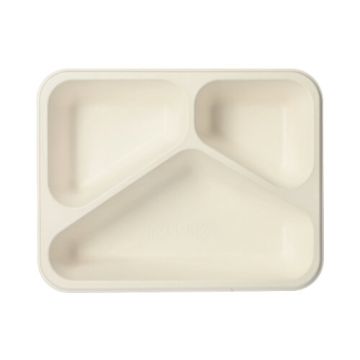 Plateaux à thermosceller en canne à sucre 3 compartiments 1150 ml 4,5 cm x 17,5 cm x 22,5 cm blanc