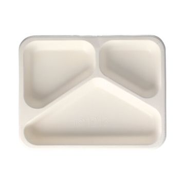 Plateaux à thermosceller en canne à sucre 3 compartiments 850 ml 3 cm x 17,5 cm x 22,5 cm blanc