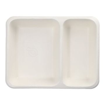 Plateaux à thermosceller en canne à sucre, revêtement PLA, 2 compartiments 1200 ml 4,9 cm x 22,7 cm x 17,8 cm