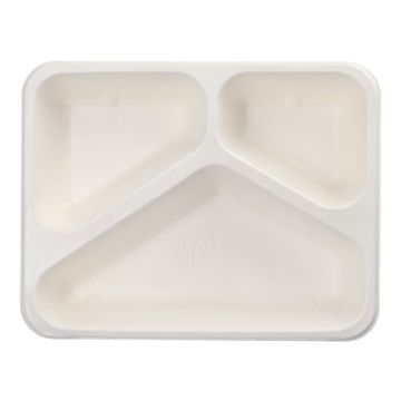 Plateaux à thermosceller en canne à sucre, revêtement PLA, 3 compartiments 1000 ml 4,9 cm x 22,7 cm x 17,8 cm