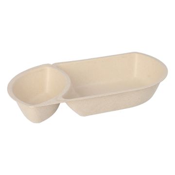 Barquettes snack canne à sucre 2 compartiments 3,6 cm x 12,4 cm x 22,4 cm naturel