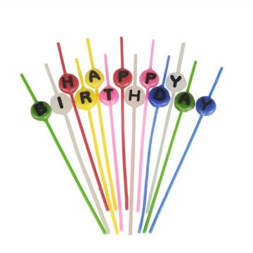 Bougies spaghetti 16 cm couleurs assorties "Happy Birthday"