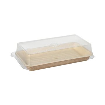 Plats à Sushi Feuille de palmier rectangulaire 100 ml 4,3 cm x 18,4 cm x 10,4 cm naturel avec couvercles rPET "Kombipack"