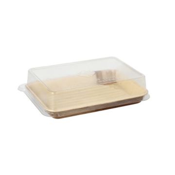 Plats à Sushi Feuille de palmier rectangulaire 150 ml 4,4 cm x 17,5 cm x 12,2 cm naturel avec couvercles rPET "Kombipack"