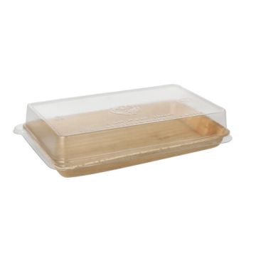 Plats à Sushi Feuille de palmier rectangulaire 200 ml 4,4 cm x 22 cm x 14,2 cm naturel avec couvercles rPET "Kombipack"