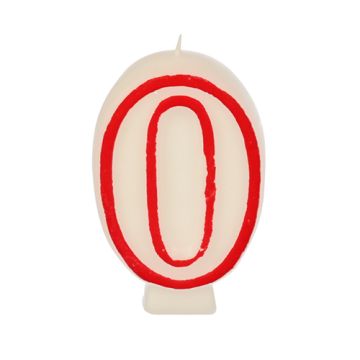 Bougie "chiffre" 7,3 cm blanc "0" avec bord rouge