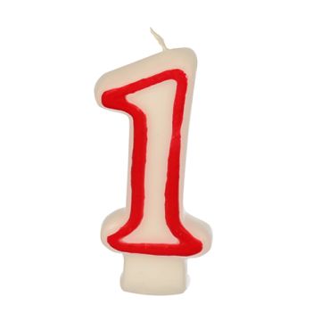 Bougie "chiffre" 7,3 cm blanc "1" avec bord rouge