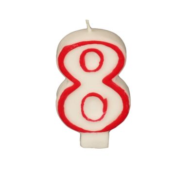 Bougie "chiffre" 7,3 cm blanc "8" avec bord rouge