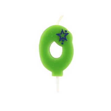 Bougie chiffre, mini 6,8 cm vert "0"