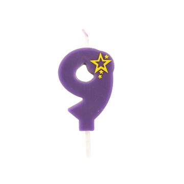 Bougie chiffre, mini 6,8 cm violet "9"