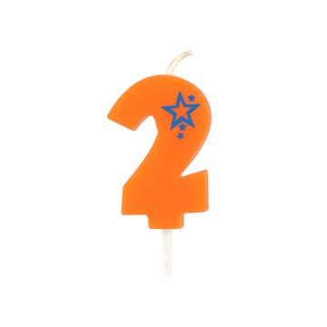 Bougie chiffre, mini 6,8 cm orange "2"