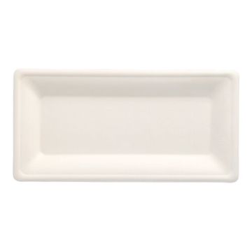 Assiettes en canne à sucre "pure" rectangulaire 13 cm x 26 cm blanc