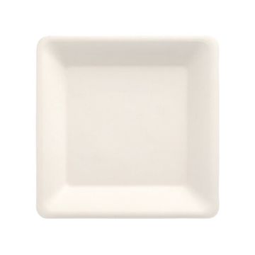 Assiettes en canne à sucre "pure" rectangulaire 15,5 cm x 15,5 cm blanc