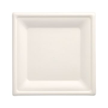 Assiettes en canne à sucre "pure" rectangulaire 20 cm x 20 cm blanc