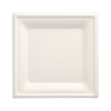 Assiettes en canne à sucre "pure" rectangulaire 20 cm x 20 cm blanc