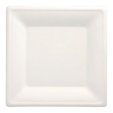 Assiettes en canne à sucre "pure" rectangulaire 26 cm x 26 cm blanc