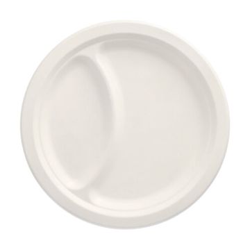 Assiettes en canne à sucre "pure" 2 compartiments Ø 23 cm · 2 cm blanc